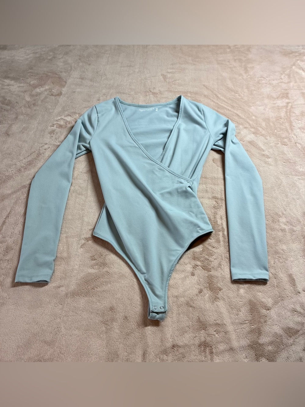 Abercrombie & Fitch Soft Wrap Bodysuit Sage Blue Knit Long Sleeve Women's XS Top